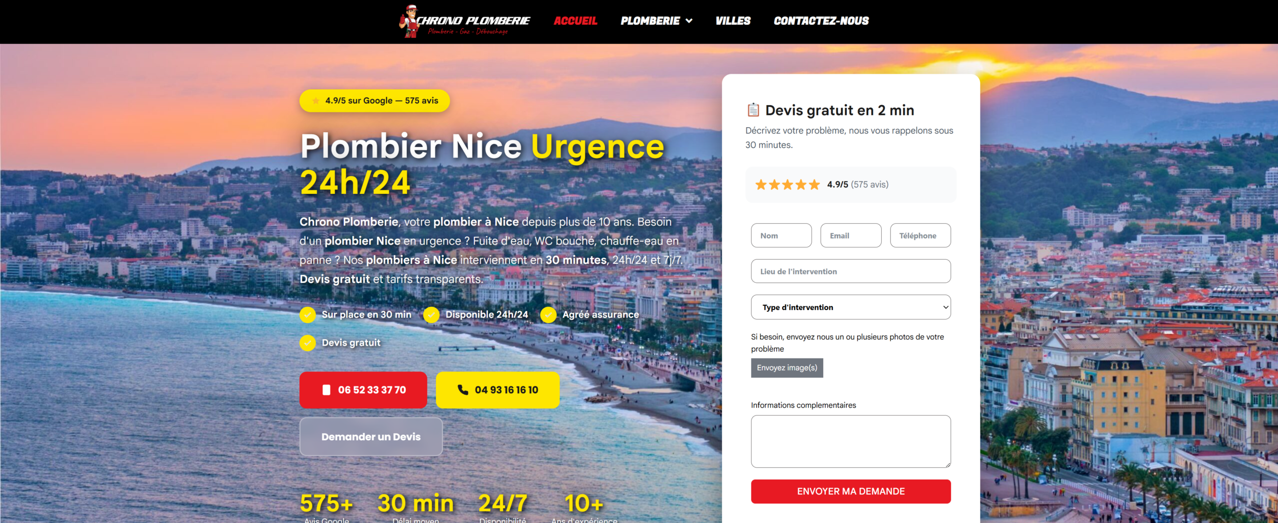 Étude de cas référencement naturel Nice : Chrono Plomberie en première page Google